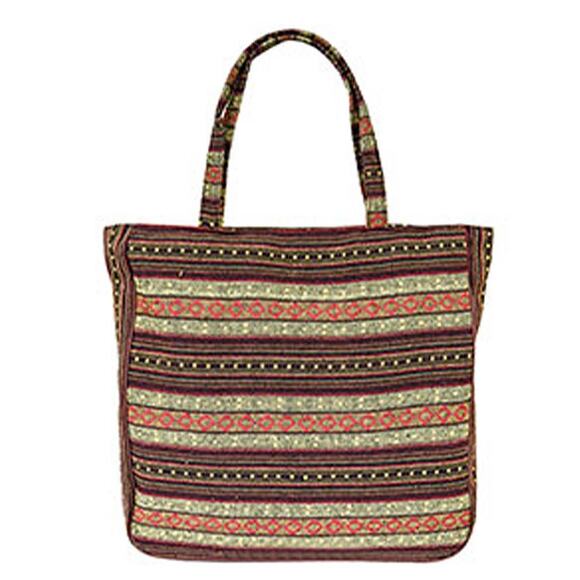 Tapestry Woven Canvas Tote Bag Beige - Picture 2 of 3